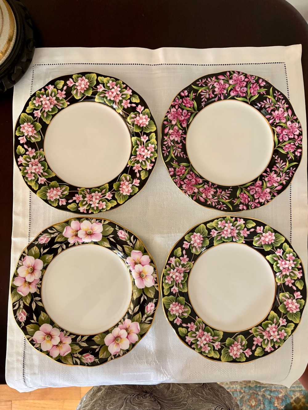 Set of 4 ROYAL ALBERT Provincial Flowers 8 1/4” Salad Plates-3 Pink Designs NEW